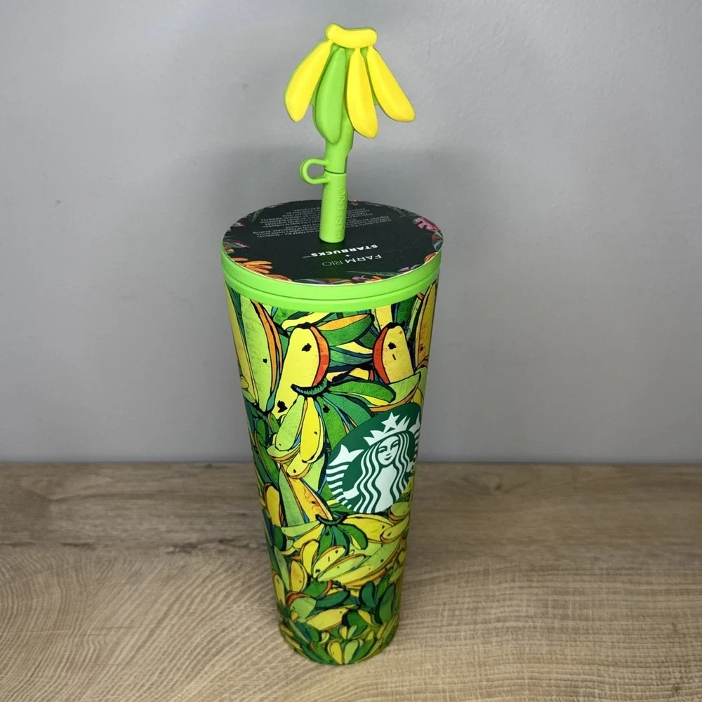 Starbucks FARM Rio Tumbler 24oz‎ Venti Banana Floral Flower Straw Yellow Green